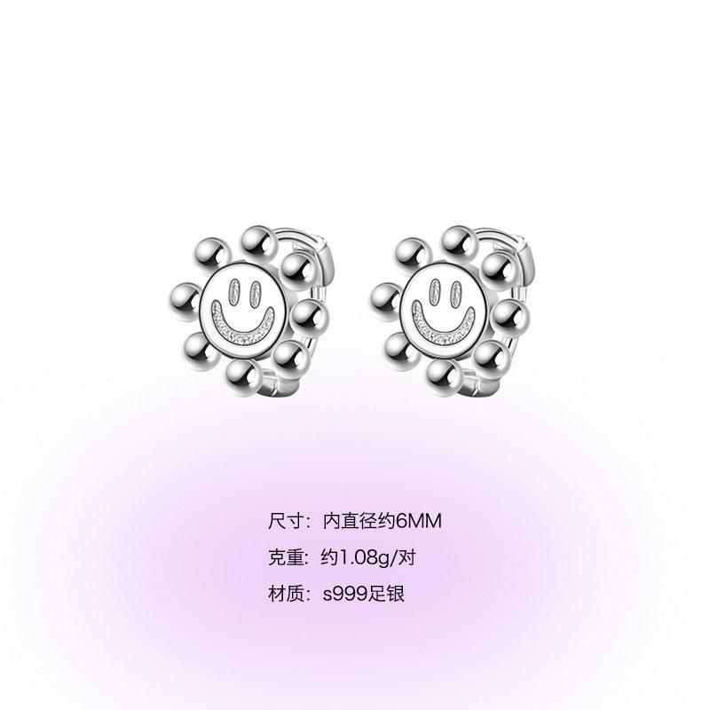 C廠-999足銀鋯石耳釘養耳洞蝴蝶結笑臉鏤空耳圈女高級感耳扣飾品批發「EH-2092」25.01-3