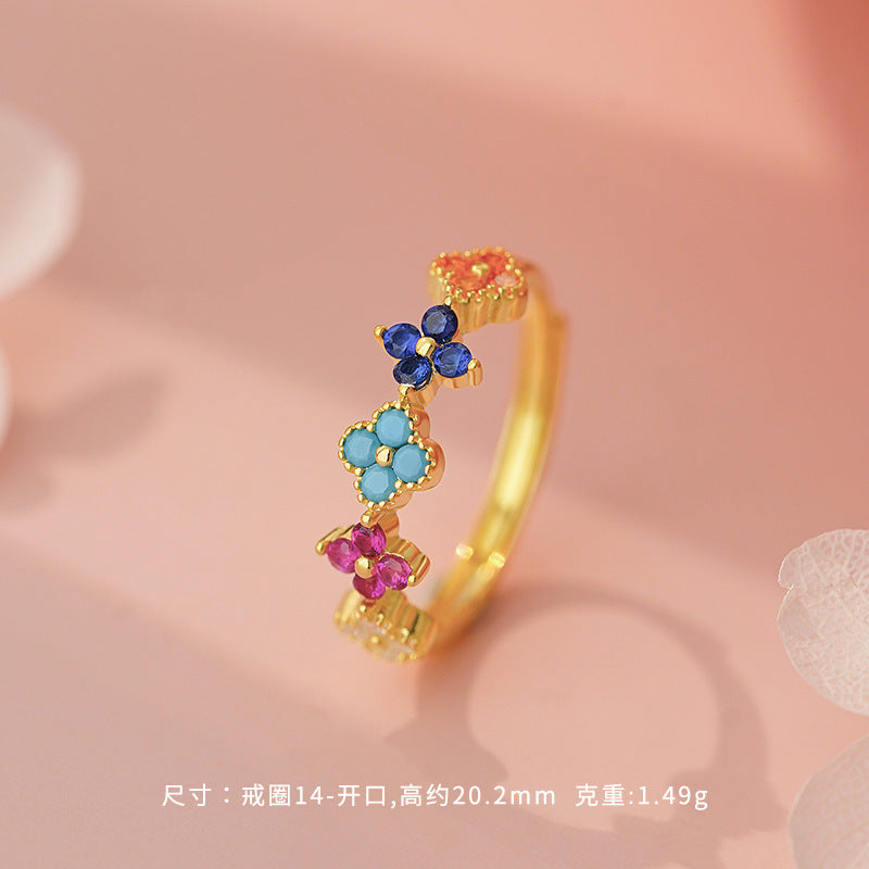 D廠-S925純銀個性彩色四葉草耳環環甜美多巴胺可愛清新簡約首飾批發「YC3164R_1 YC6343E_1」25.11-2