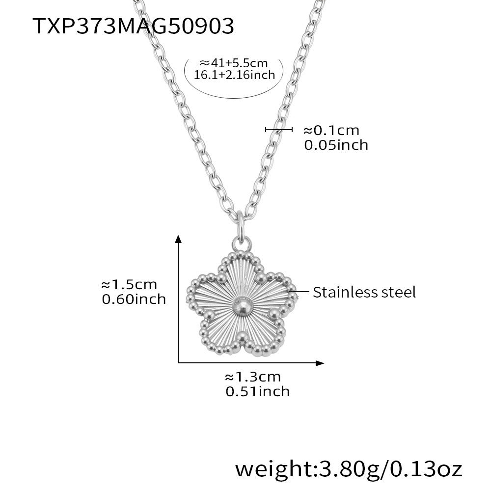 B廠-歐美飾品不鏽鋼雙面批花五葉花吊墜項鍊手鍊套裝鍍18k真金「TXP373」25.09-2