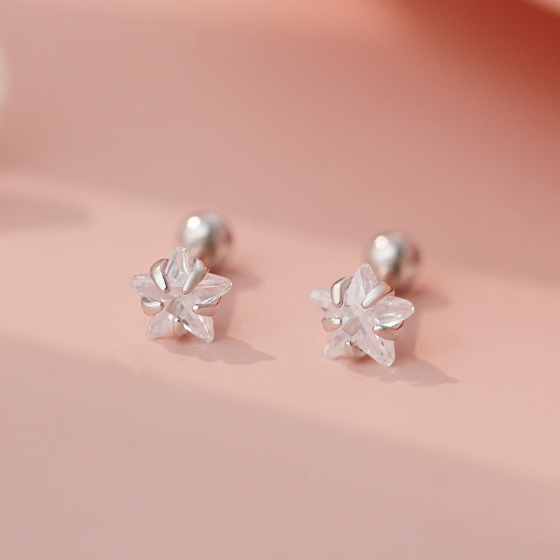 D廠-S999足銀精美鋯石星星螺絲耳環女甜美可愛小巧文藝輕奢耳飾「YC4262E_1」25.11-2