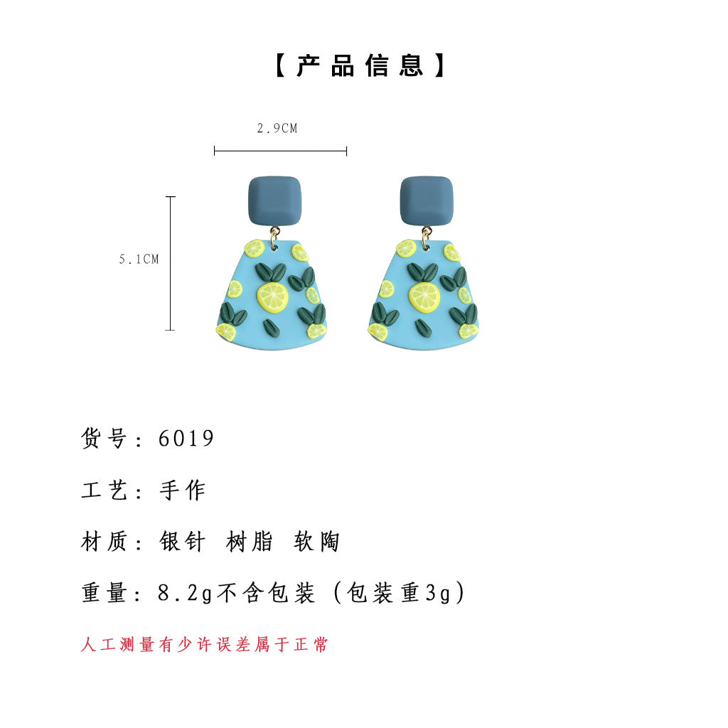 A廠-度假風~夏日新款手工軟陶橙子檸檬清新甜美耳飾工廠 水果耳環飾品「6019」25.05-4