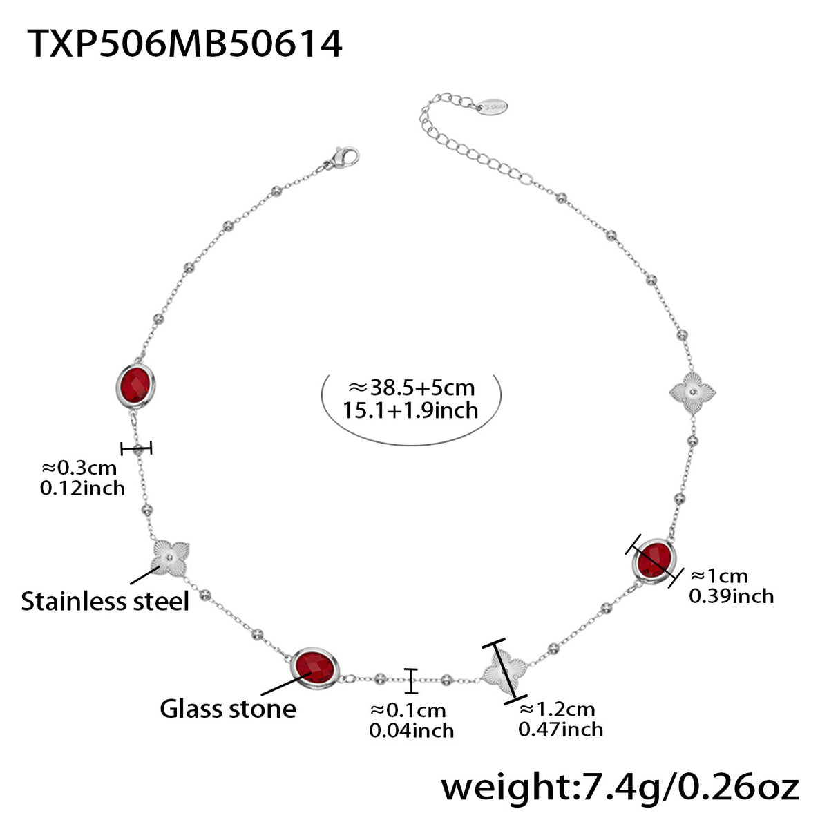 B廠-不鏽鋼十字夾珠鏈橢圓包邊切面玻璃石項鍊耳環首飾套裝鍍18k真金「TXP506」25.12-1