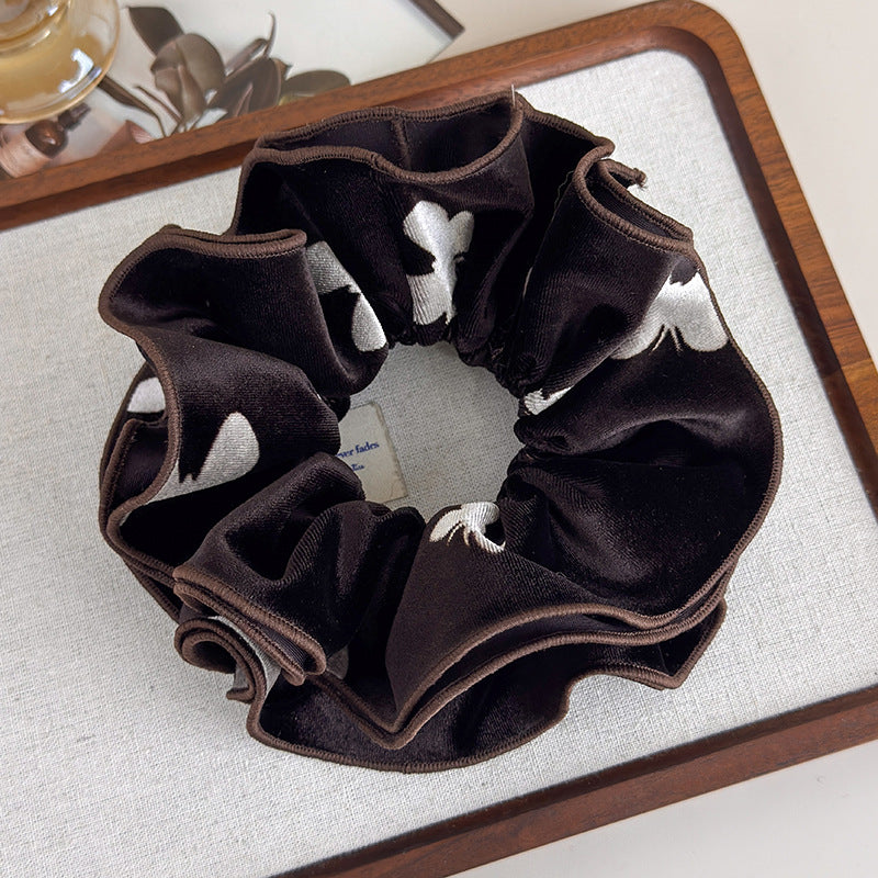 E廠-法式秋冬絲絨印花蝴蝶雙層大腸髮圈女氣質超大丸子頭馬尾頭繩頭飾「27695」25.11-3