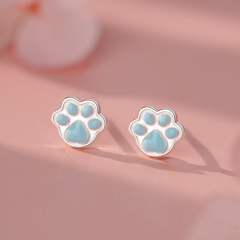 D廠-S999足銀貓爪耳環可愛少女心卡通睡覺免摘萌趣寵物耳飾批發「YC3004E_1」25.11-3