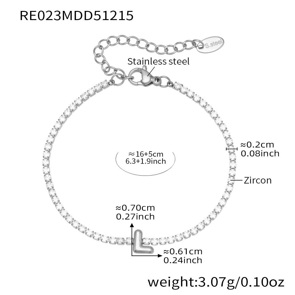 B廠-爆閃爪鑲鋯石26字母手鍊 不鏽鋼鍍18k真金時尚精緻氣質珠寶首飾女「RE023」25.12-3