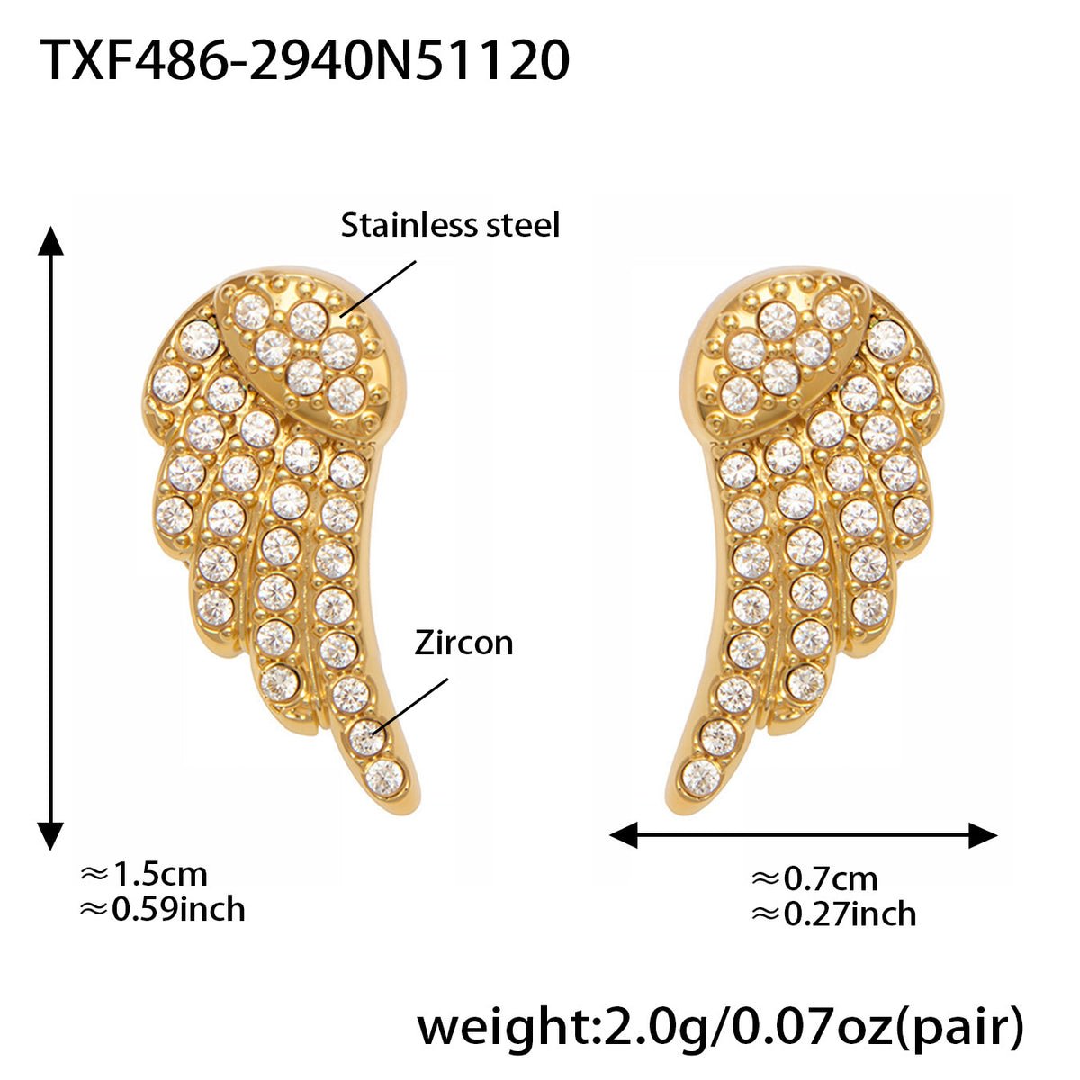 B廠-超閃5A鋯石小翅膀造型手鍊項鍊耳環戒指套裝不鏽鋼鍍18k金「TXP486」25.11-4