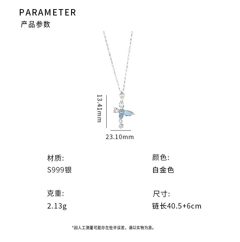 D廠-S999足銀高級感蝴蝶四芒星項鍊女甜美小眾輕奢夜光新款鎖骨鏈批發「YC1776N_1」25.08-4
