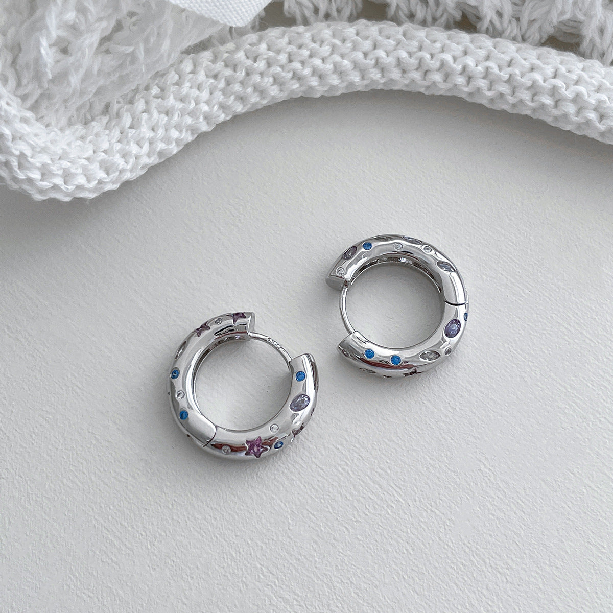 C廠-日韓甜美風幾何星星鋯石耳環女小眾簡約銀針耳圈個性精緻百搭耳扣「EH-4135」25.12-2