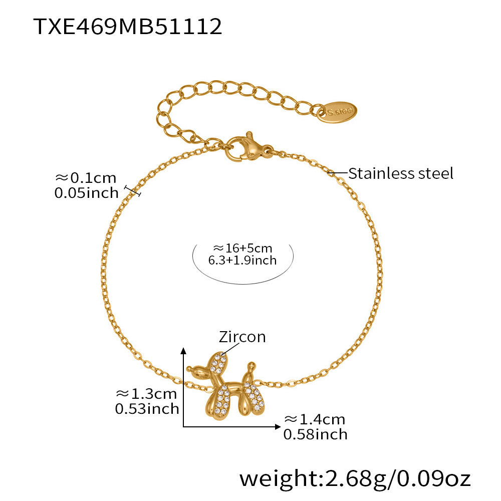 B廠-微鑲鋯石氣球狗可愛吊墜項鍊女士時尚輕奢個性鎖骨鏈不鏽鋼「TXP469」25.11-3
