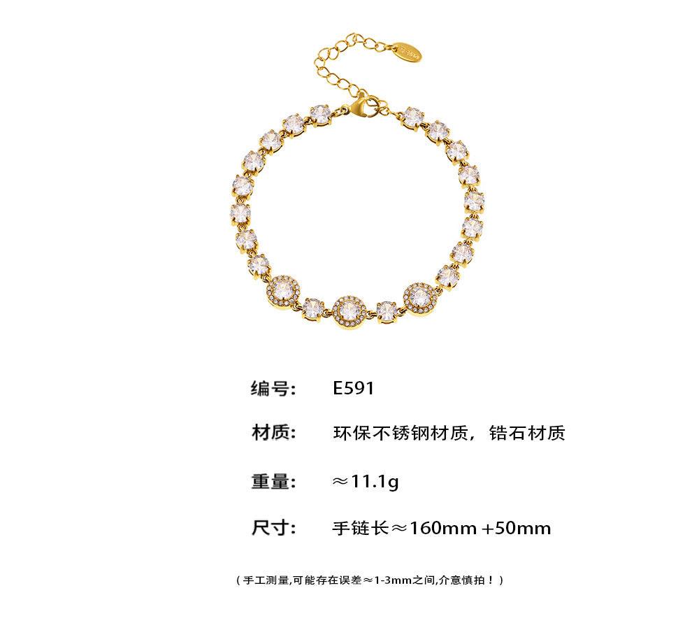 B廠-ins英國小眾設計5A鋯石滿鑽手鍊重工設計鈦鋼跨境鏈飾現貨「E591」25.02-2