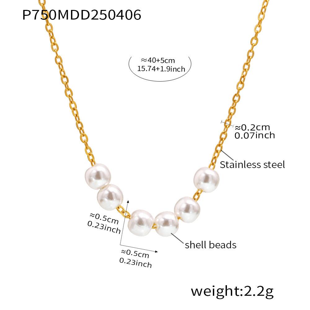 B廠-ins輕奢風精美貝珠項鍊女式不鏽鋼鍍18K真金鎖骨鏈跨境飾品「P590-P750」25.04-2