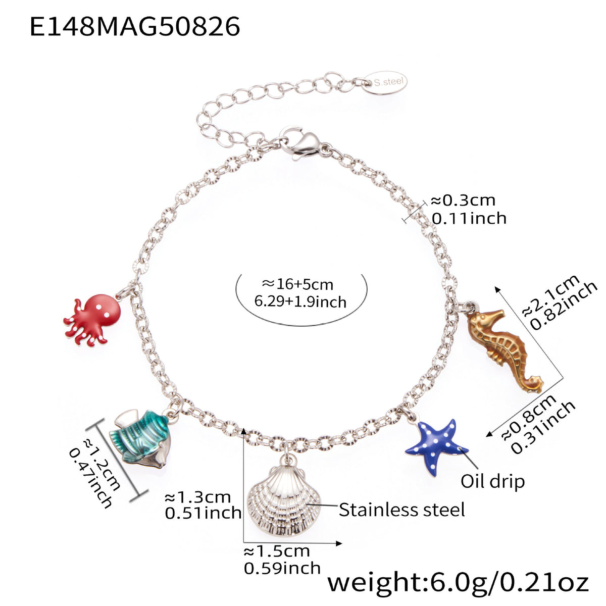 B廠-歐美不鏽鋼海洋系列滴油手鍊ins小眾設計八芒星鋯石手飾品「E145-E146-E148-S030」25.09-1