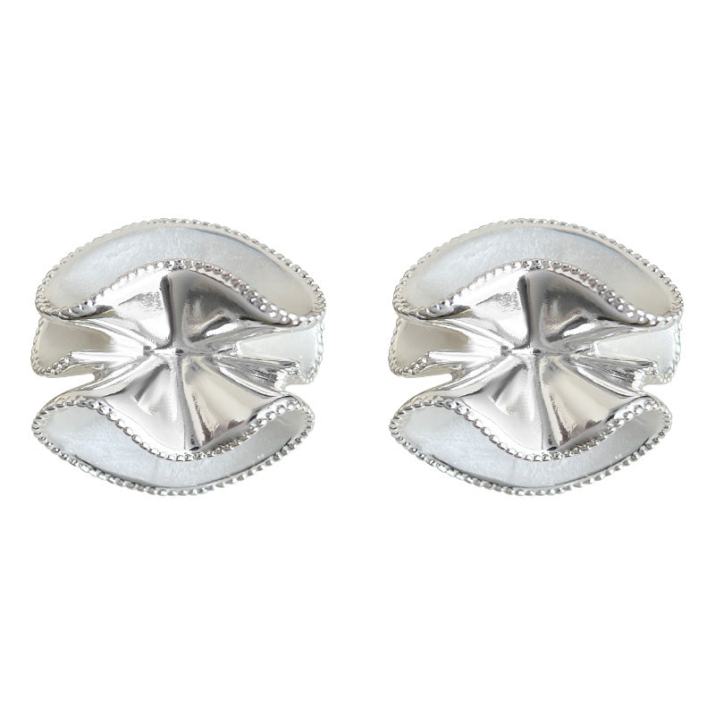 A廠-歐美立體霧面銀針褶皺花朵s925銀針耳飾時尚高級感新款耳環女「7138」25.11-4