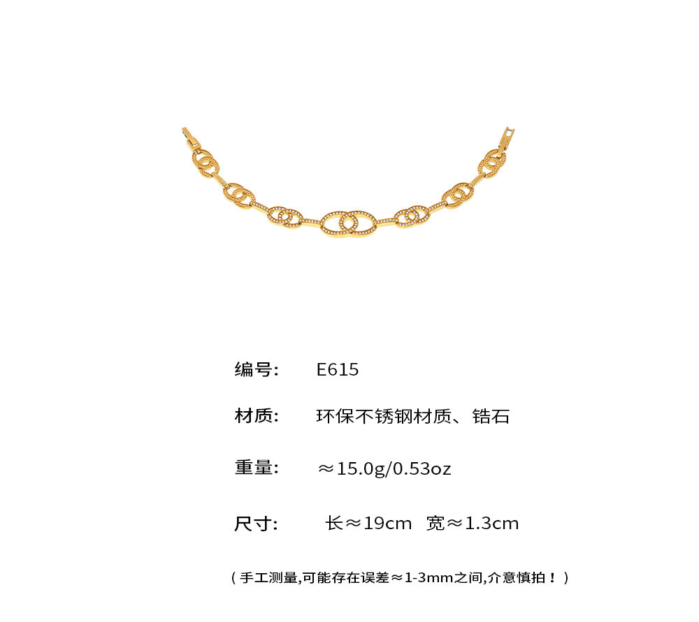B廠-5A鋯石幾何日字拼接手鍊輕奢氣質不鏽鋼歐美風跨境飾品「E615」25.05-4