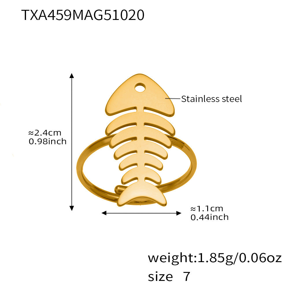 B廠-不鏽鋼18k鍍金魚骨愛心項鍊耳環戒指歐美氣質珠寶首飾套裝「TXP459」25.10-5
