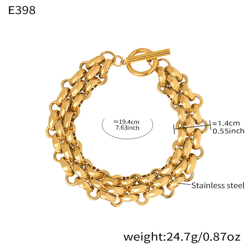 B廠-不鏽鋼OT扣純粗鏈條項鍊手鍊套裝歐美中性嘻哈誇張飾品鍍18k真金「P1441」25.12-2
