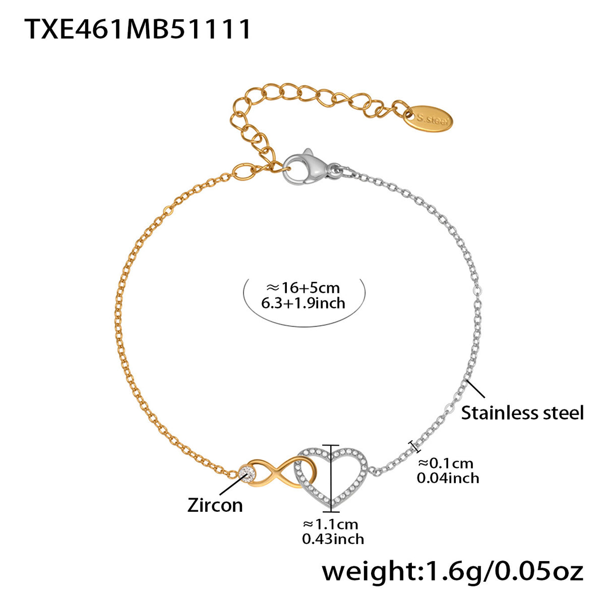B廠-跨境熱銷款愛心8字鋯石超精緻項鍊手鍊套裝不鏽鋼鍍18k真金「TXP461」25.11-3