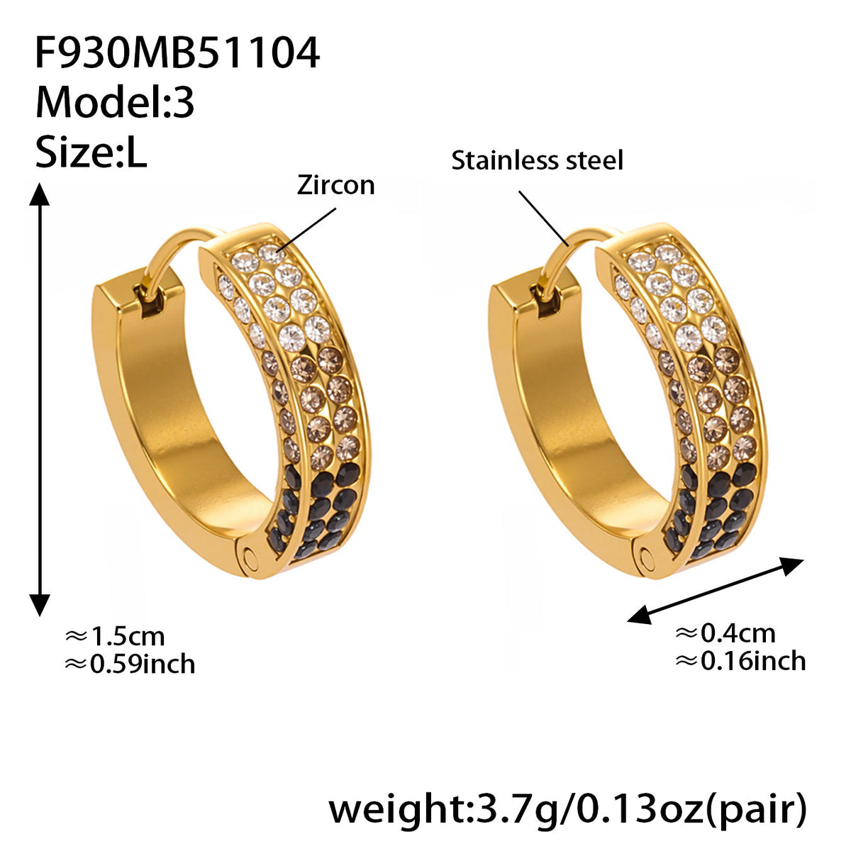 B廠-ins風高質量彩色5A鋯石圓圈卡扣耳環不鏽鋼鍍18k真金耳飾女「F930」25.11-2