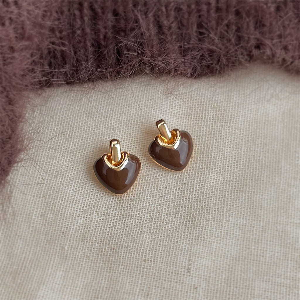 A廠-時尚高級感文藝復古925銀針琺瑯滴釉愛心耳飾港風耳釘 飾品「7256-7257」25.12-3