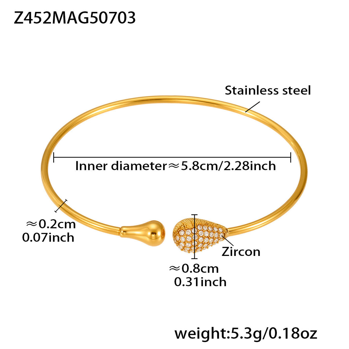 B廠-不鏽鋼愛心芒星開口手鐲鍍18k真金時尚百搭烏龜5A鋯石手鐲「Z446」25.07-2