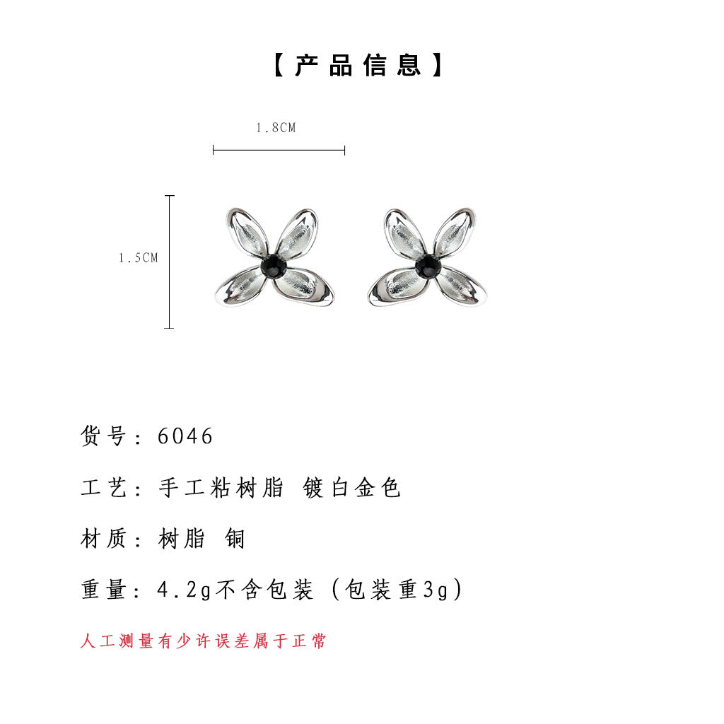 A廠-氣質優雅設計師款925銀針四葉小花銀針高級感耳飾工廠耳環女 飾品「6046」25.05-3