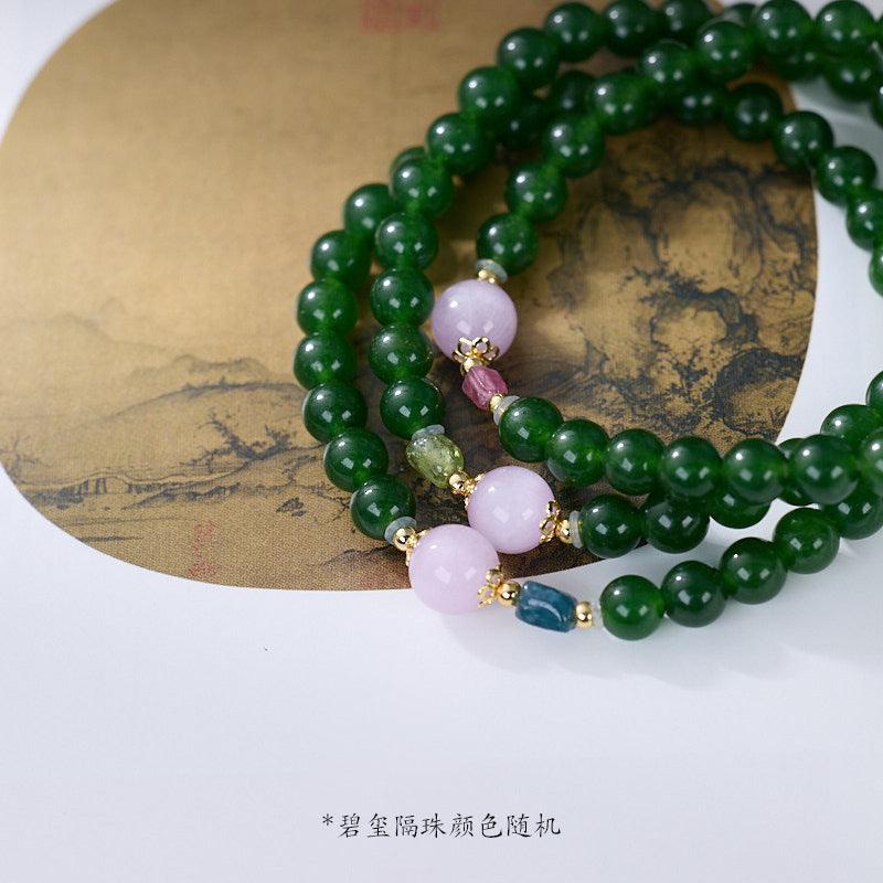 AS廠-小紅書同款紫色玉髓和田玉葫蘆手鍊S925銀卷草紋海棠合歡手串國風「L0810857」25.03-3