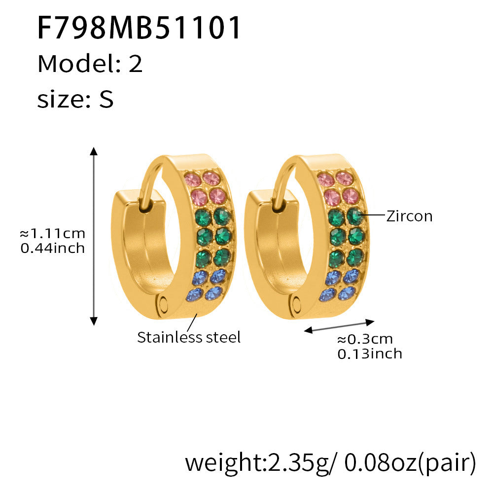 B廠-簡約C型鑲彩鑽拼色鋯石耳扣不鏽鋼鍍18k真金輕奢小眾耳環女「F798」25.11-1