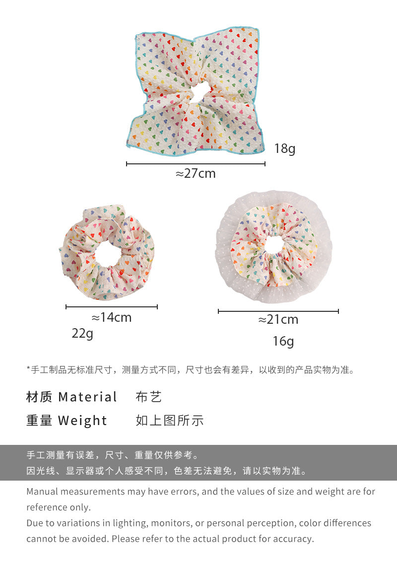 E廠-多巴胺彩色愛心泡泡大腸圈甜美可愛髮繩彩虹方巾頭圈頭花髮飾新款「26920」25.05-2