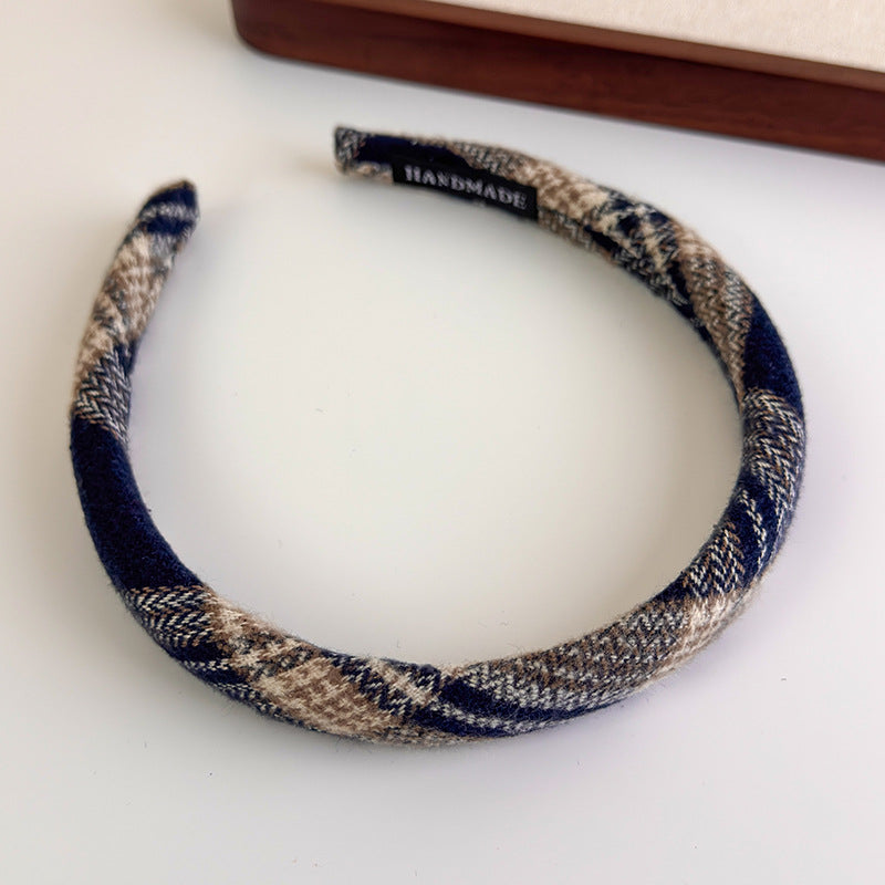 E廠-學院風格子布藝纏繞髮箍韓系百搭高顱頂波浪格紋帶齒防滑頭箍頭飾「27385」25.08-5