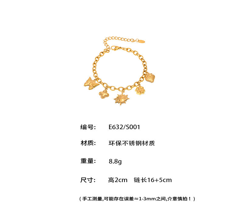 B廠-DIY多配件太陽草莓蝴蝶吊墜手鍊腳鏈歐美時尚ins不鏽鋼飾品「E632」25.05-5