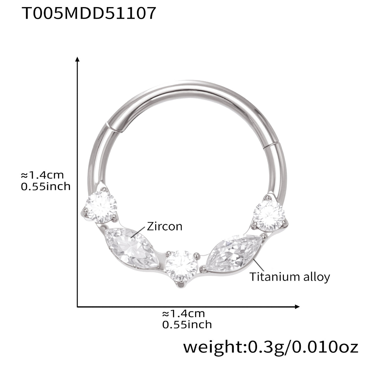 B廠-鈦合金鑲嵌5A鋯石鼻環歐美甜酷辣妹穿刺鼻環潮人時尚無縫環「T001」25.11-2