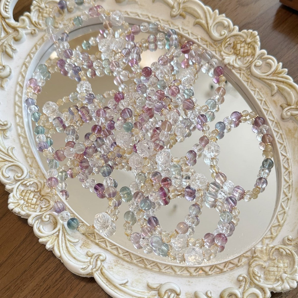 AS廠-天然螢石夢幻螢石白水晶金髮晶白水晶狐仙設計款水晶手串「2757」25.09-2