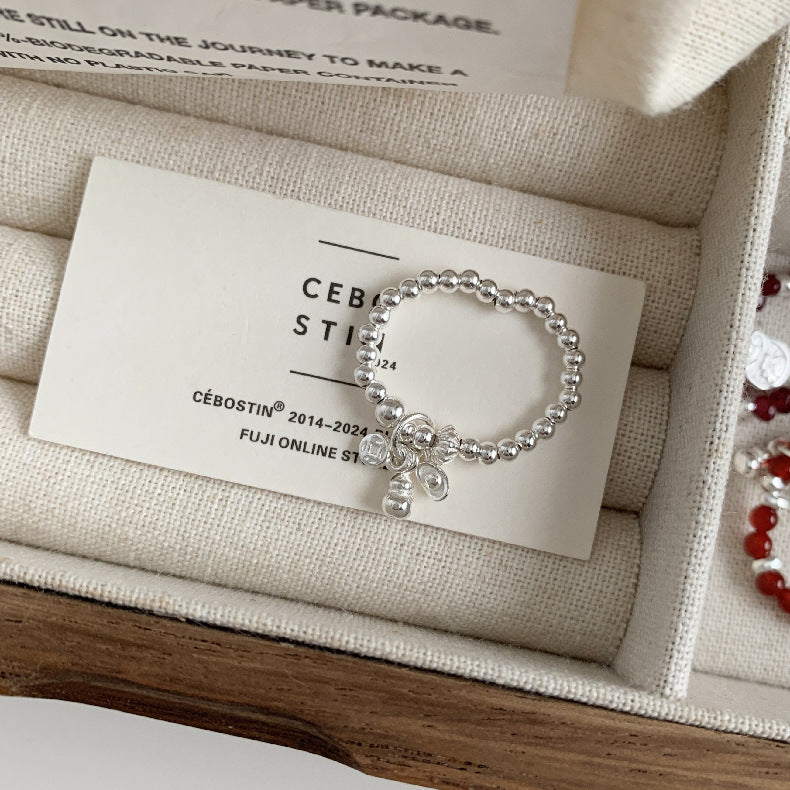 C廠-古風花朵葉子福袋小馬元寶蘋果紅瑪瑙彈力戒指S925純銀戒指女士「RB」25.11-4