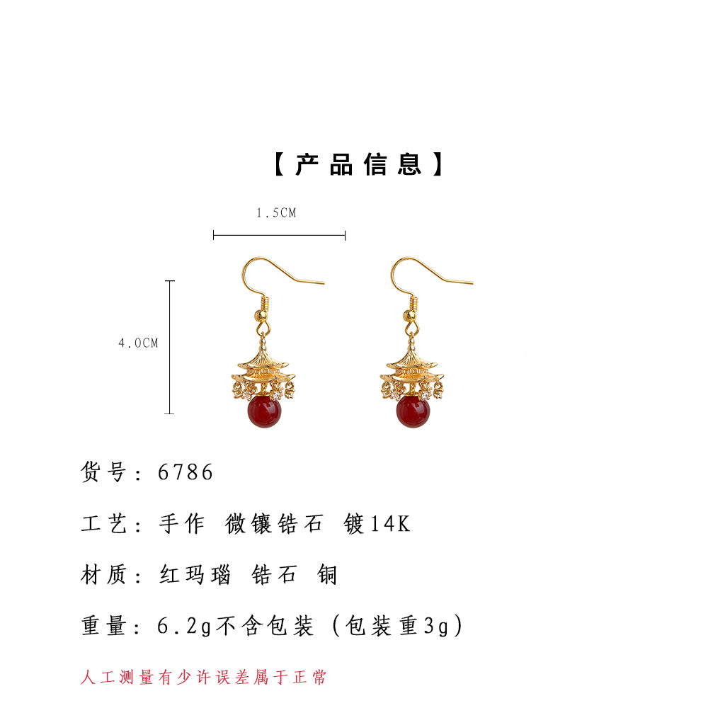 A廠-新中式~原創塔頂閣樓設計師款微鑲鋯石個性新款耳飾「6786」25.09-3