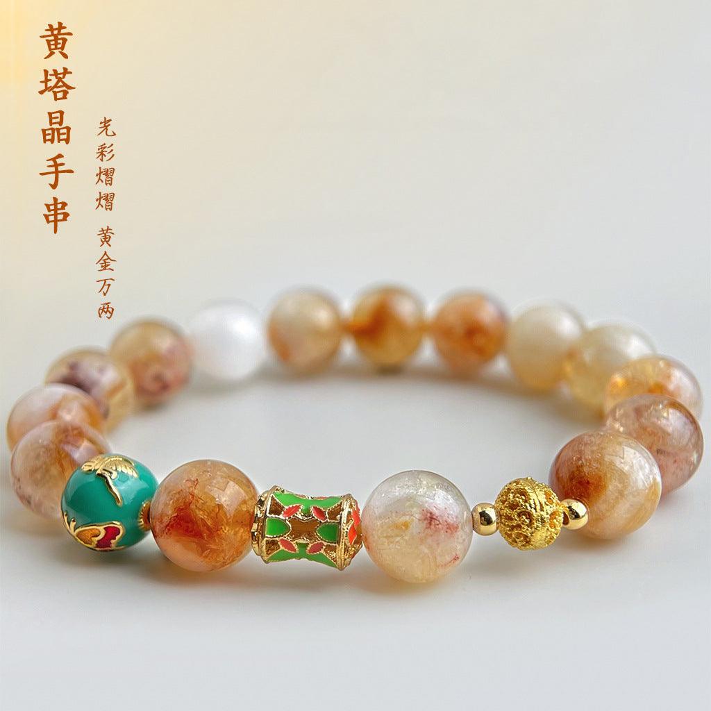 A廠-新中式天然石黃塔晶水晶手鍊原創設計師2025年全新手飾琺瑯手串女「S237」25.04-1