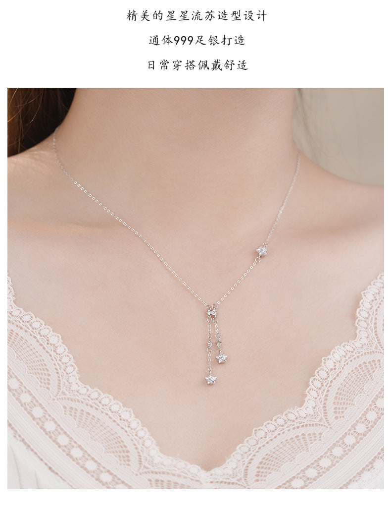 D廠-S999足銀新款流星雨流蘇項鍊女甜美高級感清新時尚韓風鎖骨鏈批發「YC1471N_1」25.09-2