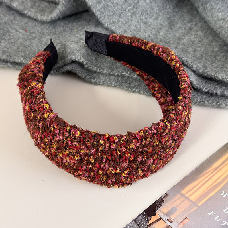 E廠-法式小香風粗毛呢寬邊髮箍女高級感外出百搭髮飾壓髮頭箍2025新款「27733」25.12-1