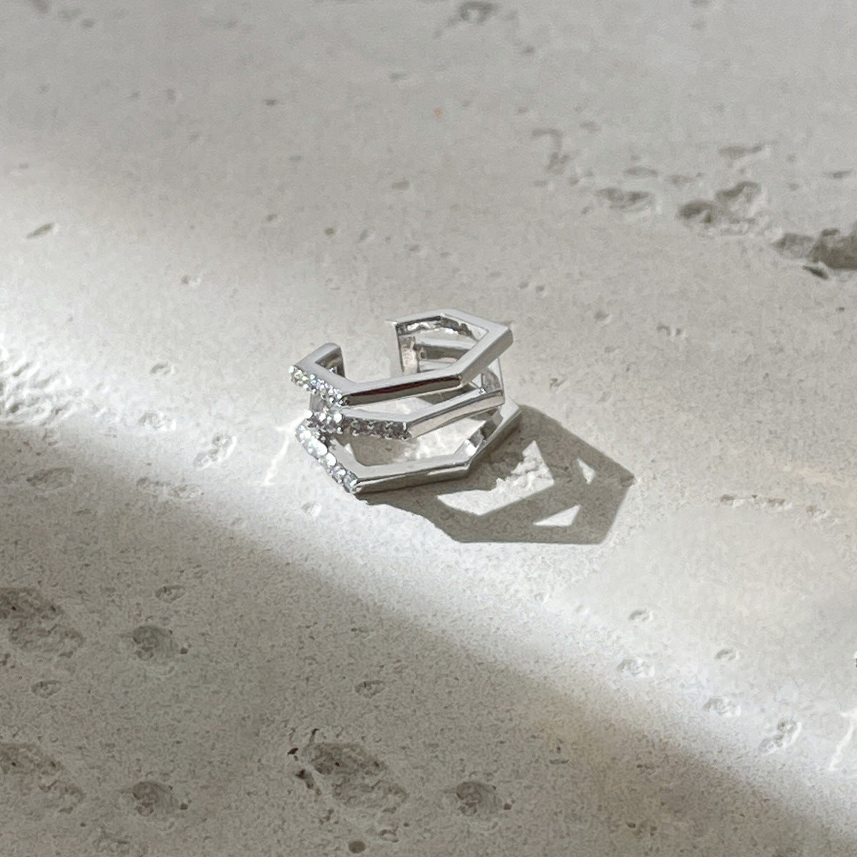 C廠-網紅個性疊戴風多層鋯石銀針耳耳釘女韓系時尚清冷ins無耳洞耳夾「EH-4292」25.12-3