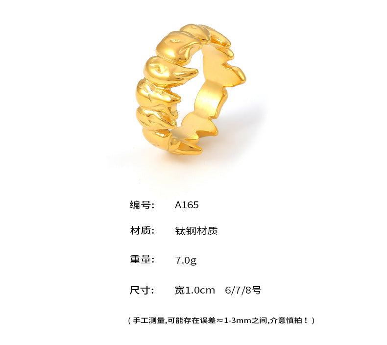 B廠-歐美風跨境熱銷不規則小火苗拼接戒指鈦鋼鍍18k金時尚通勤飾品「A165」24.07-4