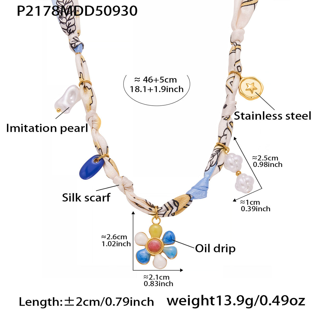 B廠-diy絲巾項鍊 虎眼石仿珍珠頸鏈 小眾設計感打結布條飾品「P2178」25.10-2
