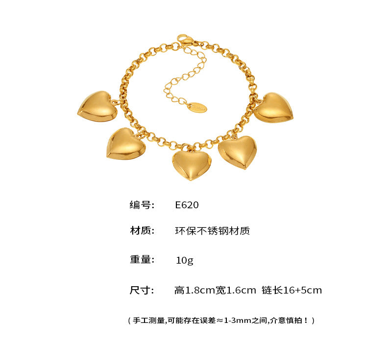 B廠-愛心DIY多配件手鍊不鏽鋼18K真金保色心形鏈條歐美跨境飾品「E620」25.05-5