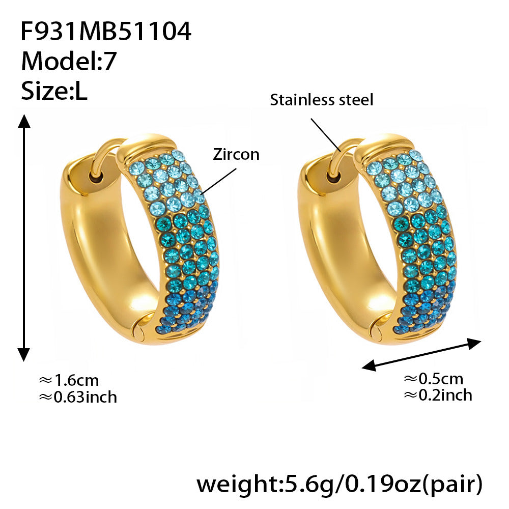 B廠-彩色鋯石拼色圓圈耳環大中小尺寸耳扣不鏽鋼鍍18k真金飾品「F931」25.11-2