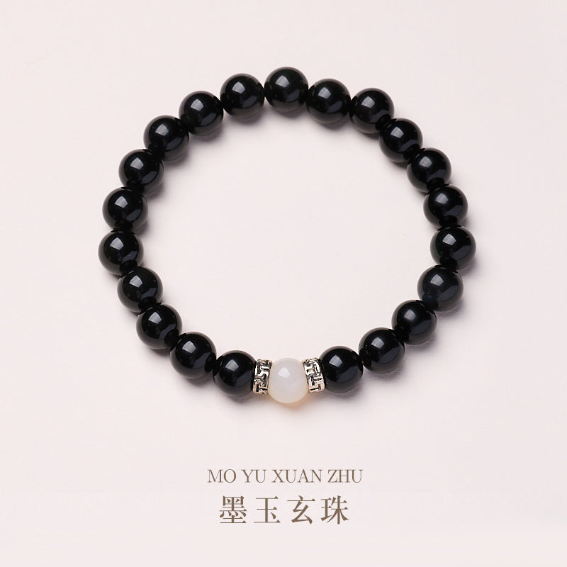 AS廠-源頭工廠批發天然8MM黑曜石手串白瑪瑙路路通簡約復古高級感手串「SL081H040」25.05-1