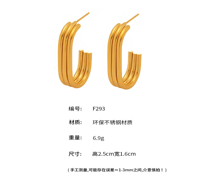 B廠-18K真金多層線條不鏽鋼耳環歐美INS小眾時尚不規則耳飾批發「F102」25.05-4