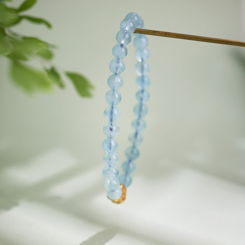 AS廠-天然6MM海藍寶手鍊女水墨玉葫蘆好運手串藍色高級感水晶手鍊批發「HLB061J937」25.07-4