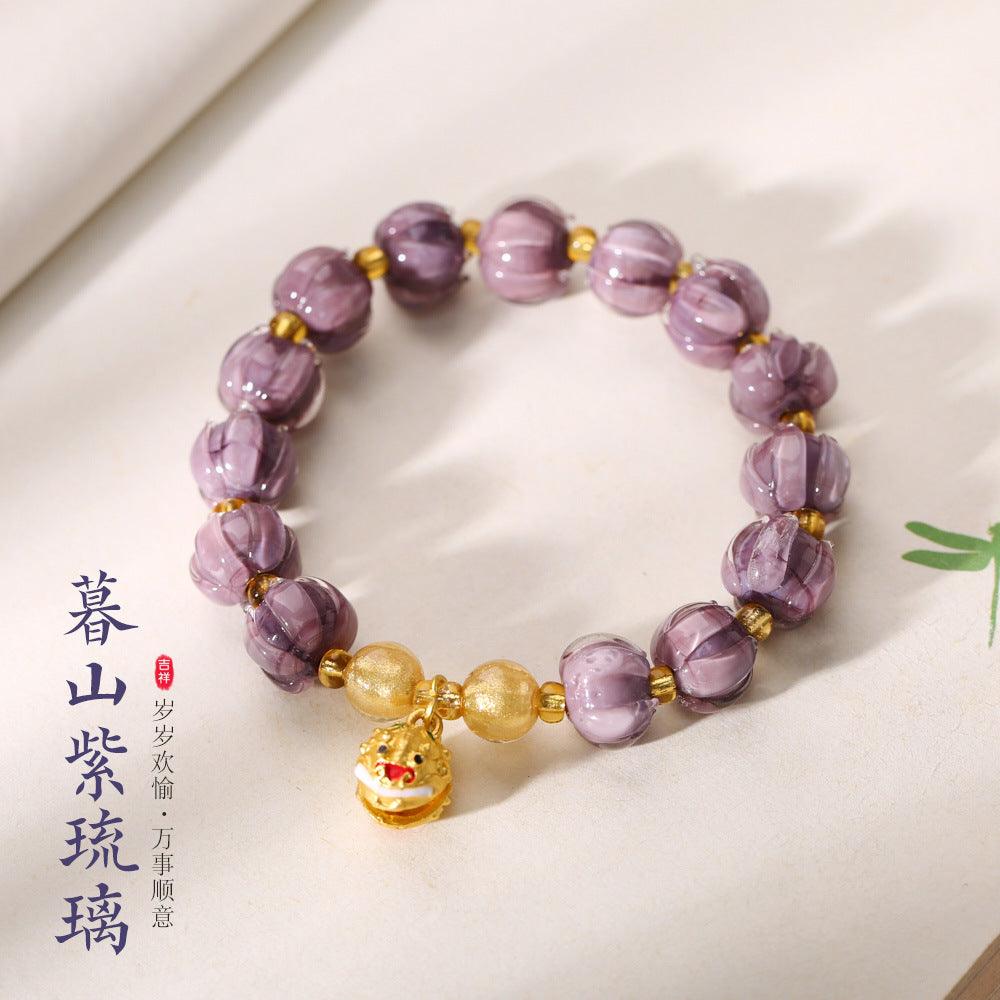 AS廠-寺廟同款紫色鈴蘭花手串暮山紫琉璃醒獅響鈴鐺國風手鍊禮物批發「SL17-11」25.04-1