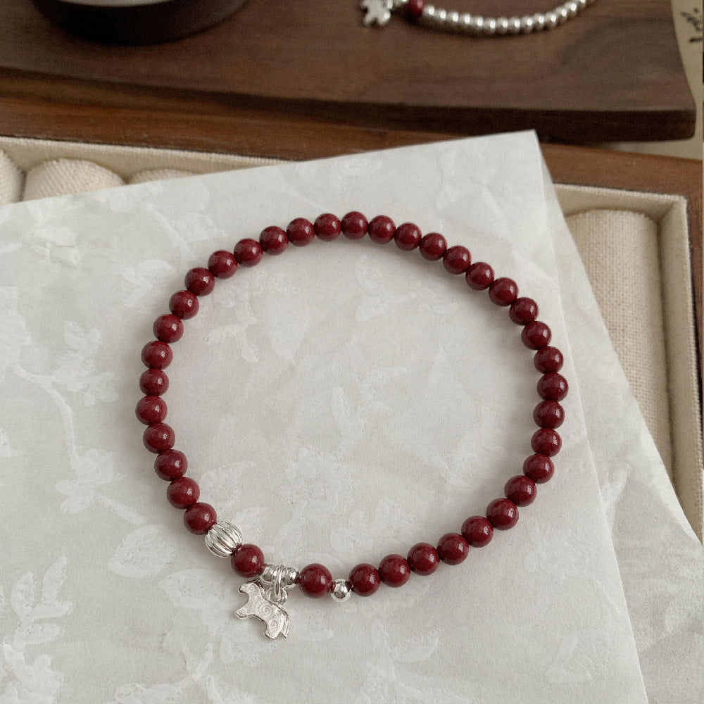 C廠-2026生肖馬年 小馬條紋銀珠朱砂紫金砂手工手串S925純銀手鍊「1640-1641」25.12-3