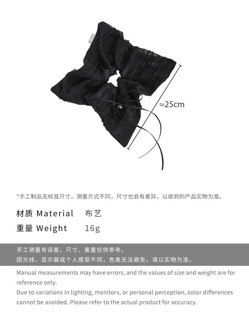 E廠-溫柔慵懶風蝴蝶結流蘇蕾絲方巾髮圈高級感水鑽頭繩扎馬尾髮圈髮飾「26798」25.04-2