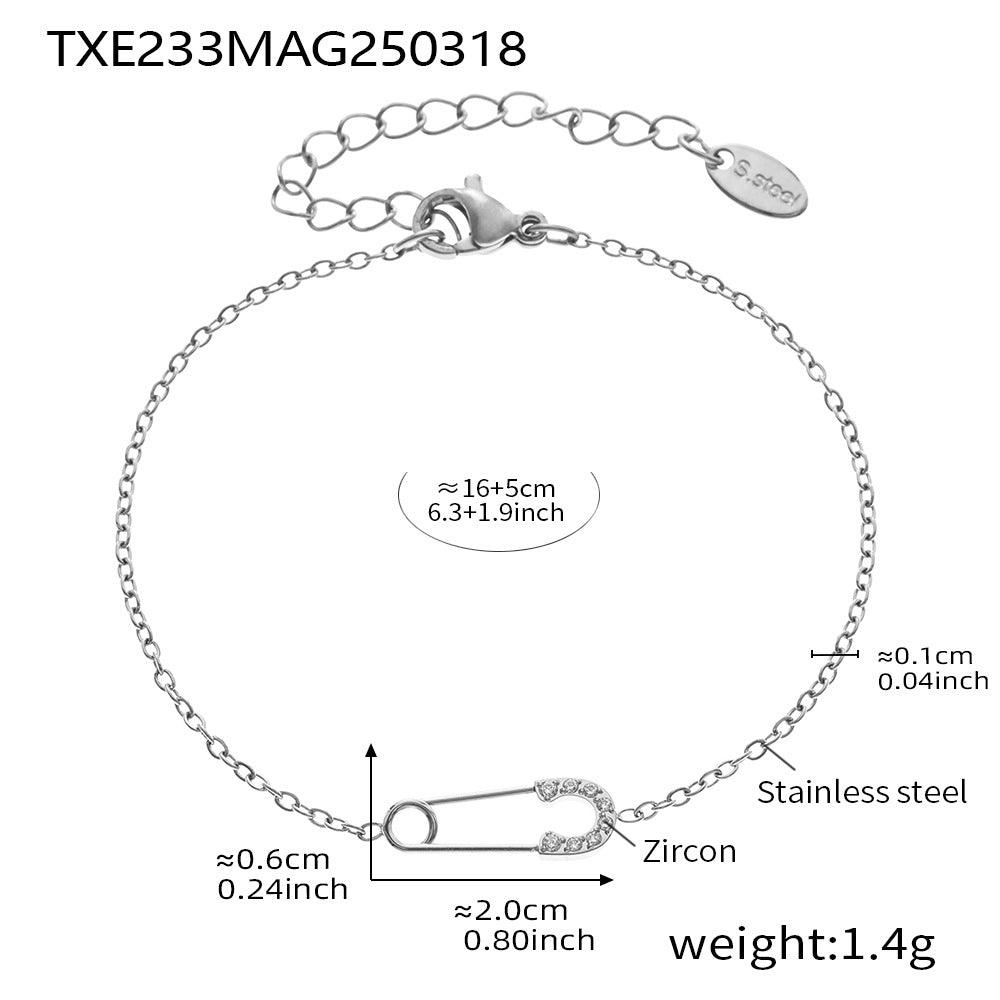 B廠-滿鑽5A鋯石別針不鏽鋼帶鑽項鍊手鍊首飾套裝精緻小巧飾品女「TXP233-TXE233」25.03-4