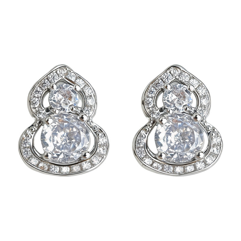 A廠-小眾設計微鑲鋯石葫蘆 925銀針耳環氣質簡約時尚通勤個性百搭耳飾「7199」25.12-1